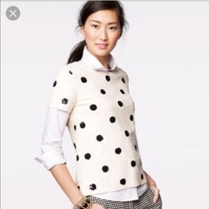J Crew Sequin Polka Dot Top Cream Black
